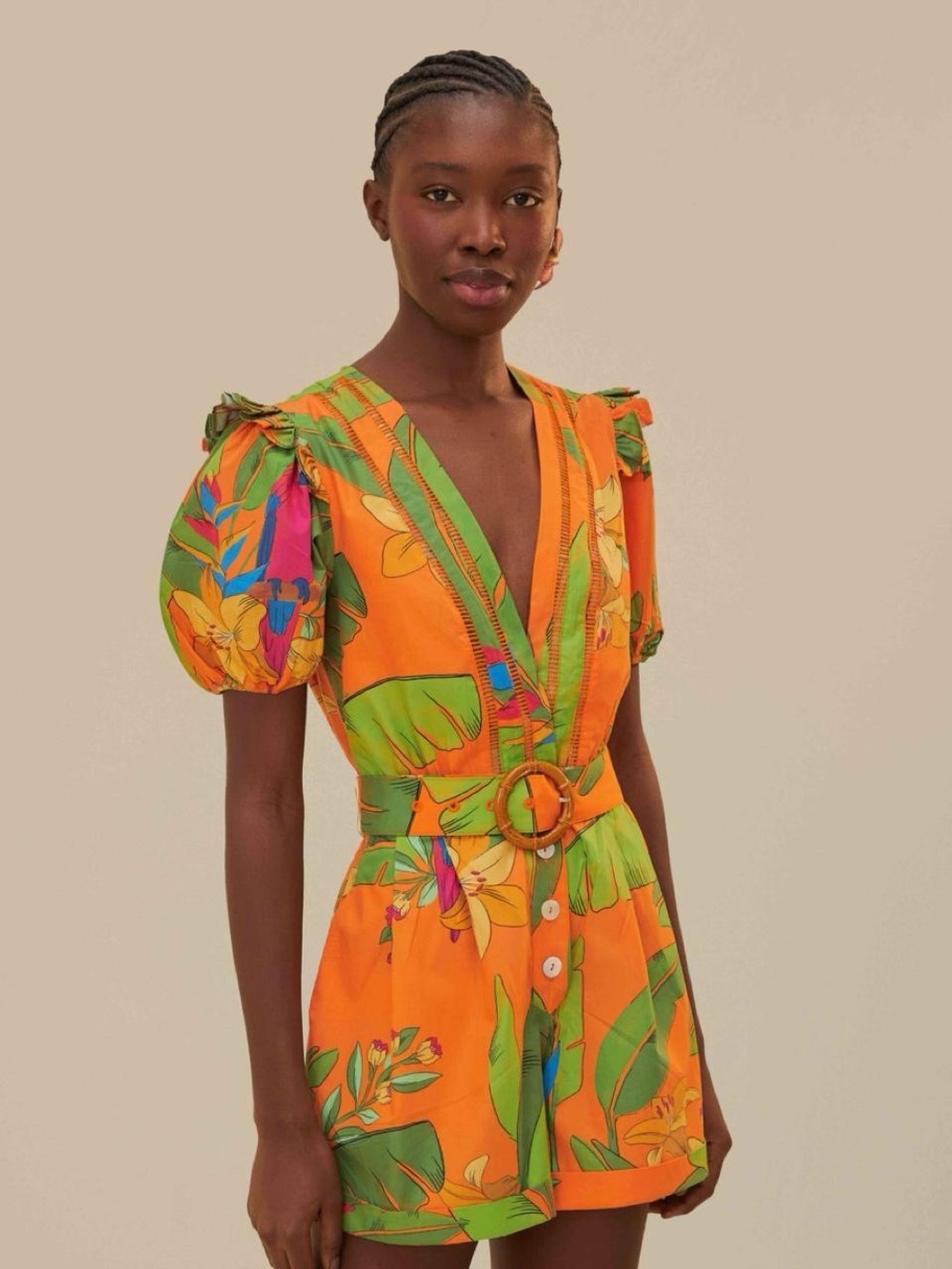 NWT FARM RIO Orange Fresh Macaws Romper